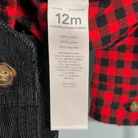 NWT Carter’s 12 month Boy Red Buffalo Plaid Corduroy Overall - Picture 7 of 7
